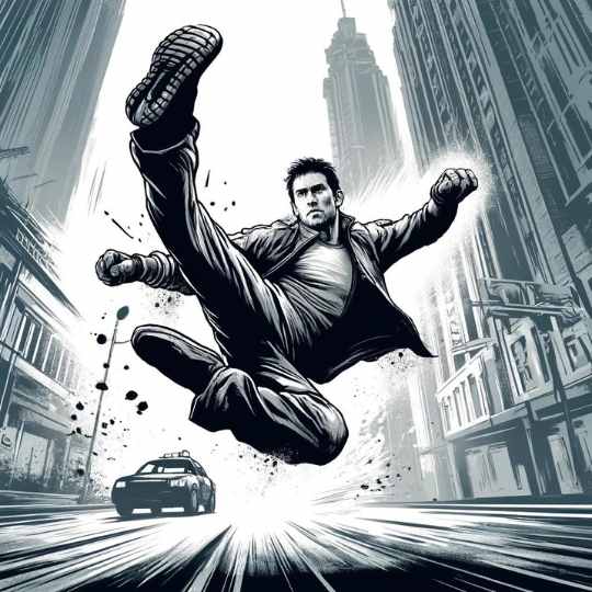 Jackie Chan en calle pateando pelanado
