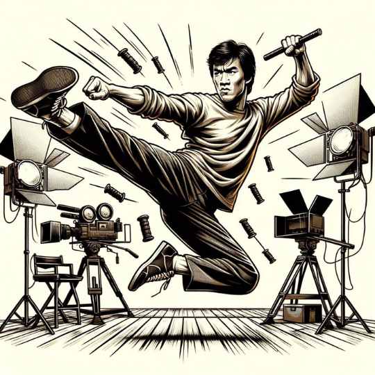 Bñanco Y negro Jackie Chan peleando 