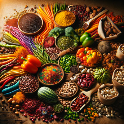10 de febrero Día Mundial de las Legumbres imagen con variedad de legumbres coloridas