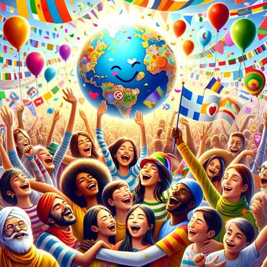 Dia Internacional de la Felicidad imagen IA representativa