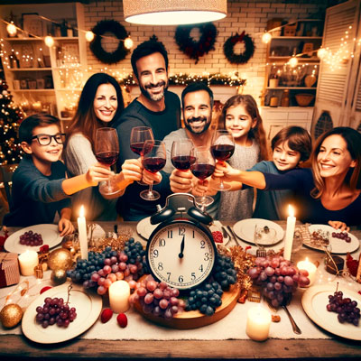 Por que comemos 12 uvas en año nuevo familia celebrando en su hogar